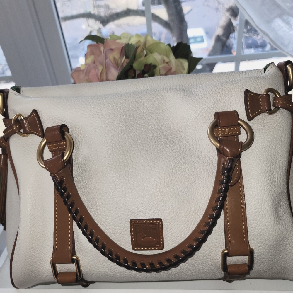 Dooney & Bourke Satchel white with saddle trim 12" Wide Currently Listed At $599
